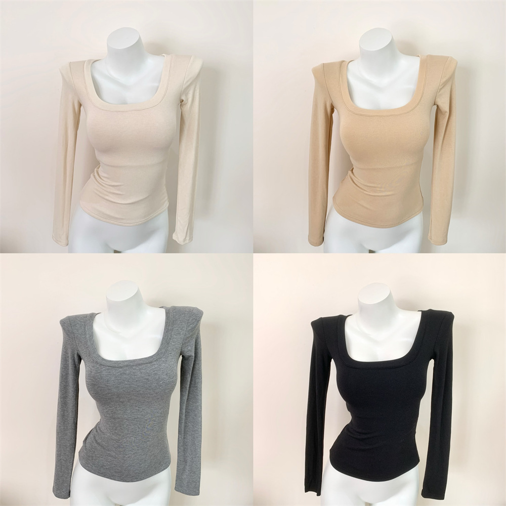 U领正肩带可拆卸胸垫长袖打底