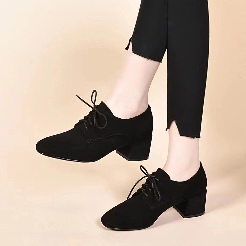 2023 Spring and Autumn New genuine leather chunky heel matte leather single-layer shoes mid heel round toe deep mouth leather shoes all-match Four Seasons women's shoes 2023 Spring and Autumn New genuine leather chunky heel matte leather single-layer shoes mid heel round toe deep mouth leather shoes all-match Four Seasons women's shoes
