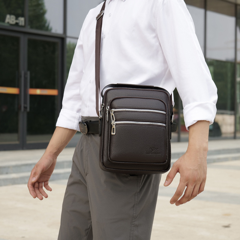 Bolso de hombro para hombre, mensajero de cuero, maletín informal compacto