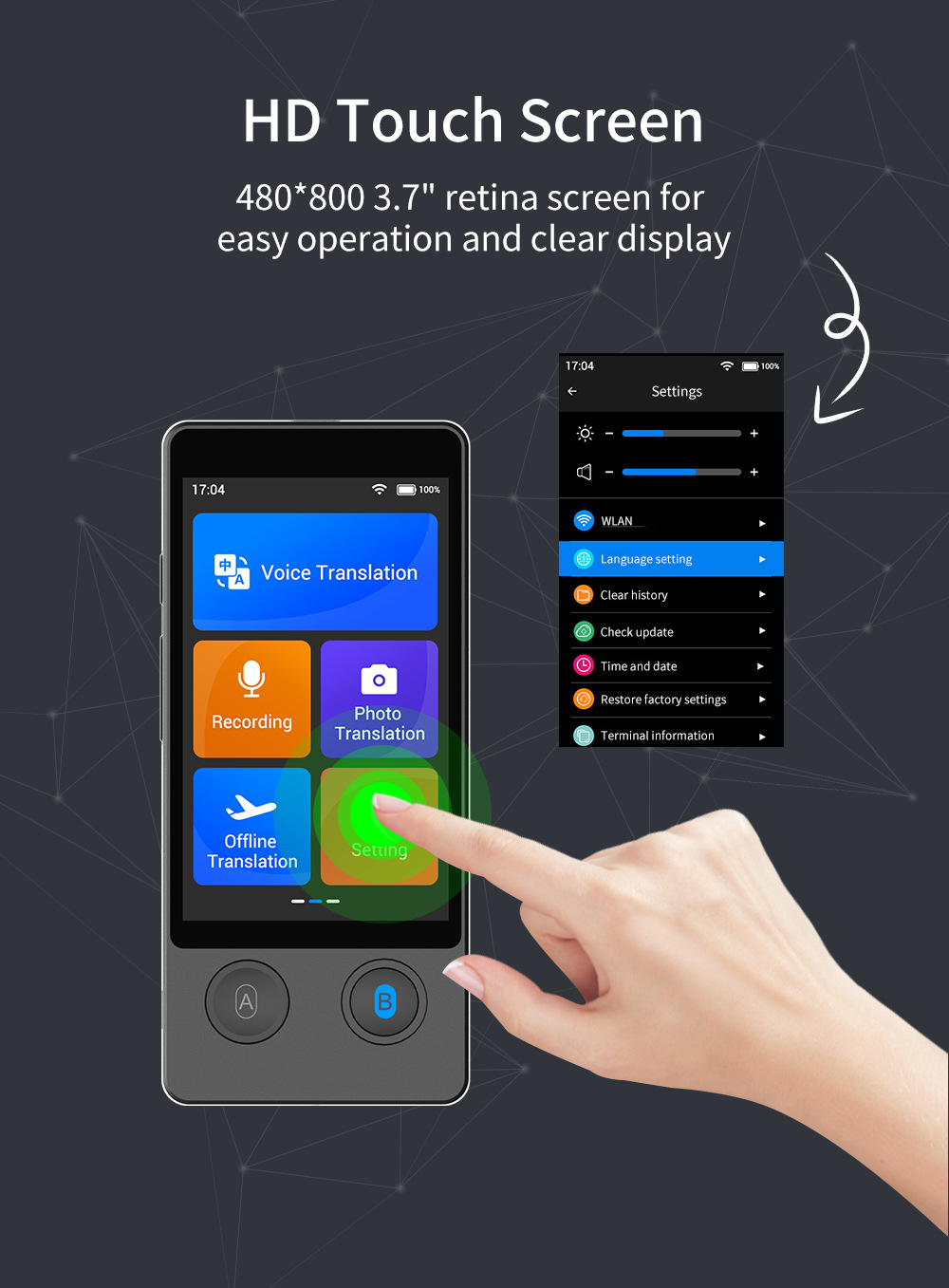 The new W12 precise offline intelligent voice translation machine offers 10 types of precise offline services for oral learning, overseas travel and foreign trade pic 6