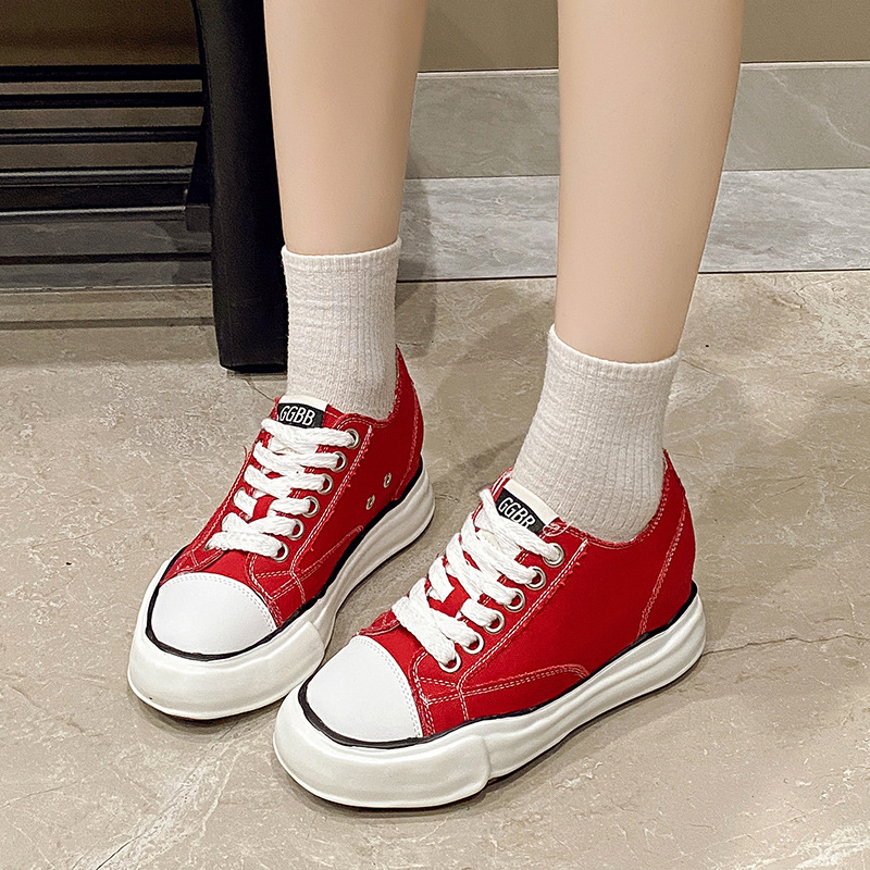 Fashion Versatile Height-Increasing Women's Shoes 2025 Autumn New Summer Canvas Dissolving Shoes Petite Thick-Soled Shoes Casual Sneakers