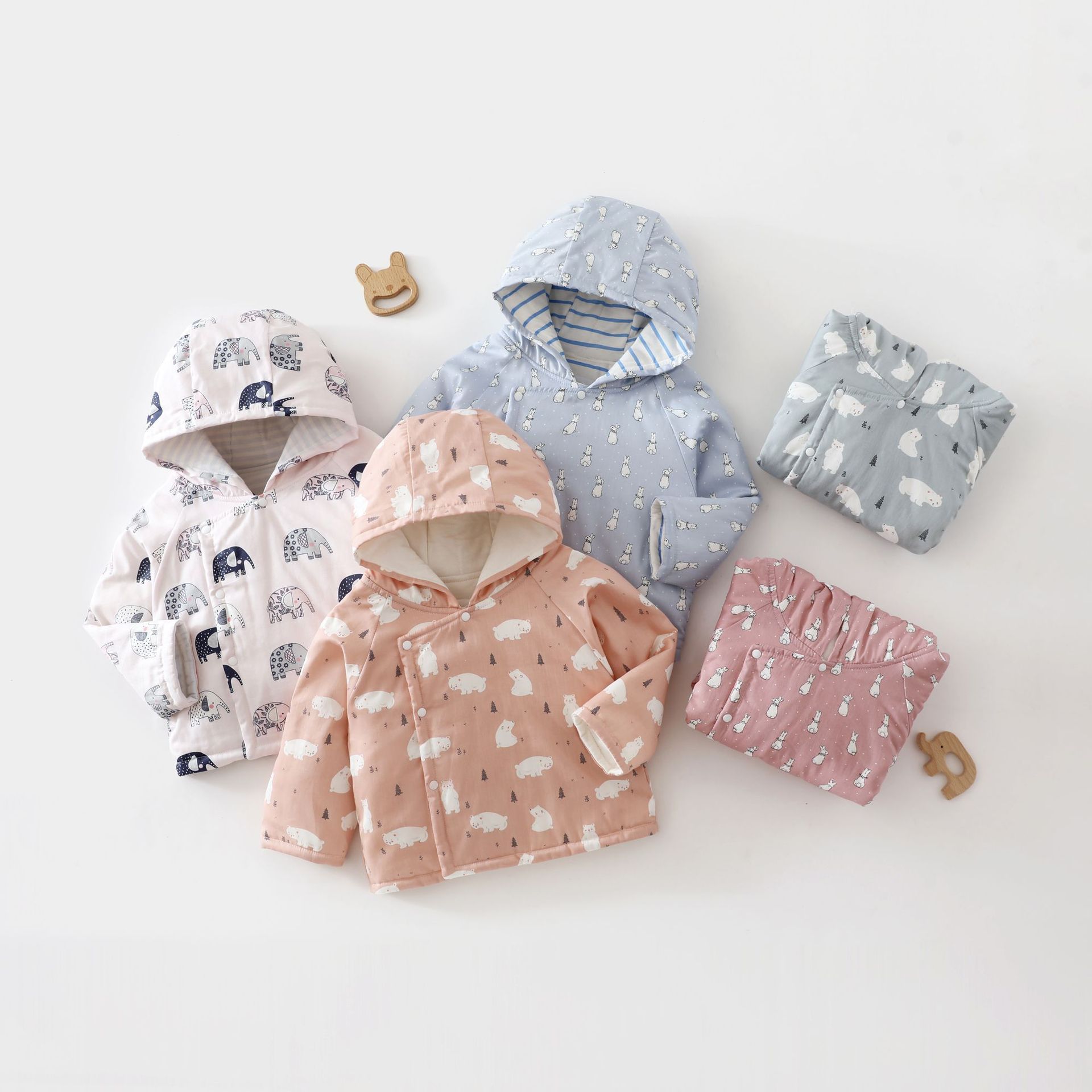 儿童秋冬夹棉加厚棉服婴幼儿秋冬连帽外套男女宝宝加厚外穿棉袄