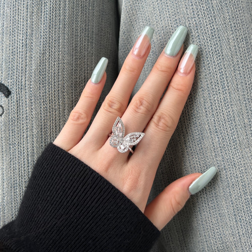 5g Weight Zircon Inlay Material Open Rings, Rings Classification 6, 9, Adjustable Ring Size 1 Piece Quantity Daily, Tea Party Occasion 925 Sterling Silver Material Butterfly Pattern Women's Gender Inlay Design Sweet, Shiny Style 925 Sterling Silver Zircon Butterfly Open Rings Rings 27