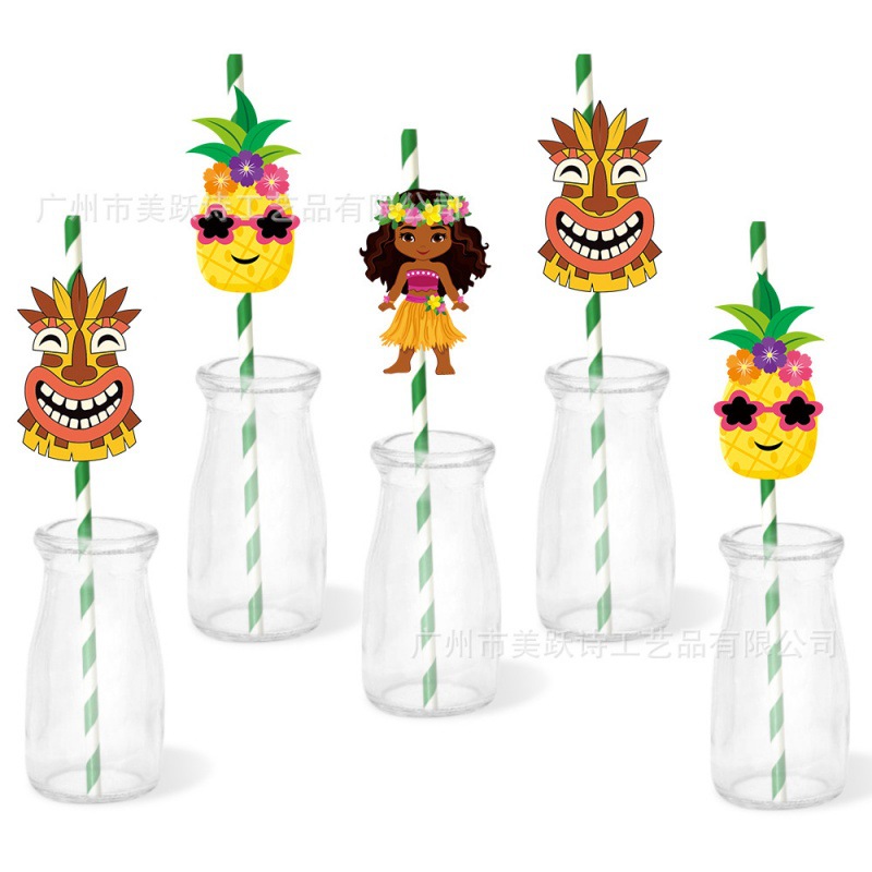 Nuevo estilo transfronterizo de decoración de fiesta hawaiana, tapón de pajita, postre de fiesta Luna, suministros de decoración, complemento de pajita