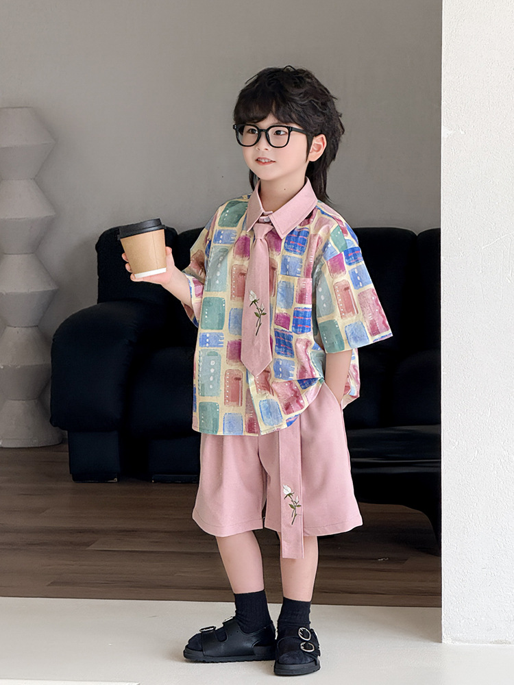 Детский летний комплект для мальчиков, рубашка для отдыха