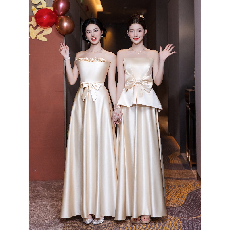 Champagne-Colored Bridesmaid Dresses with a Niche Annual Party Vibe, 2026 New Style Wedding Sister Group Dresses, Suitable for Petite Sizes and Can Be Worn Casually