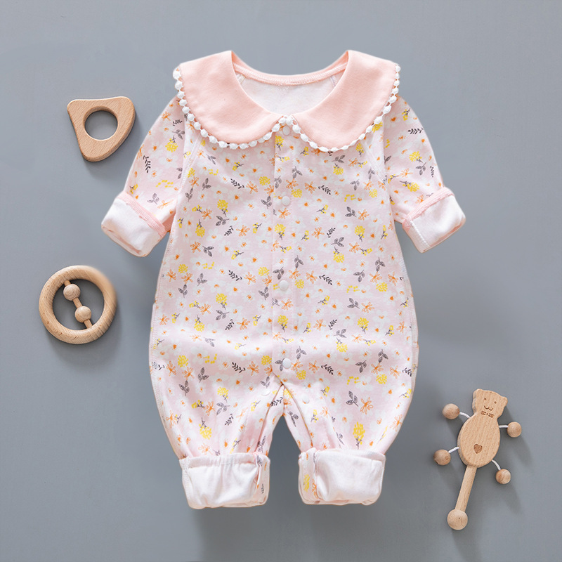 Estilo Occidental recién nacido ropa de bebé Primavera de manga larga mameluco Delgado princesa bebé niña mono primavera y otoño mameluco