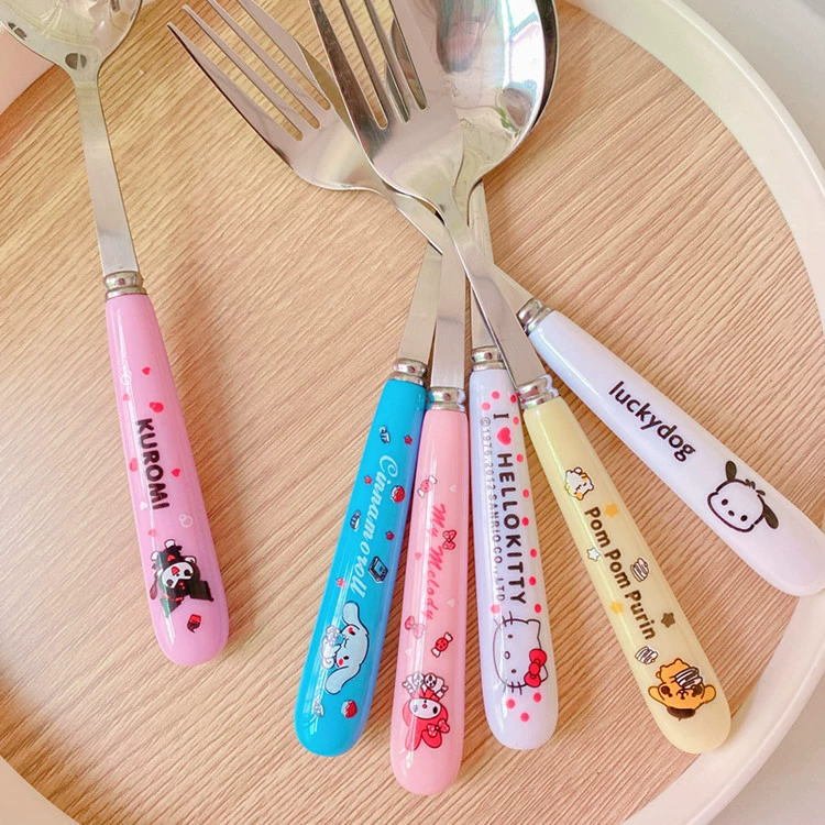 Cute ceramic tableware, children's set, fork, spoon stainless steel, PC-plastic, 2 pieces