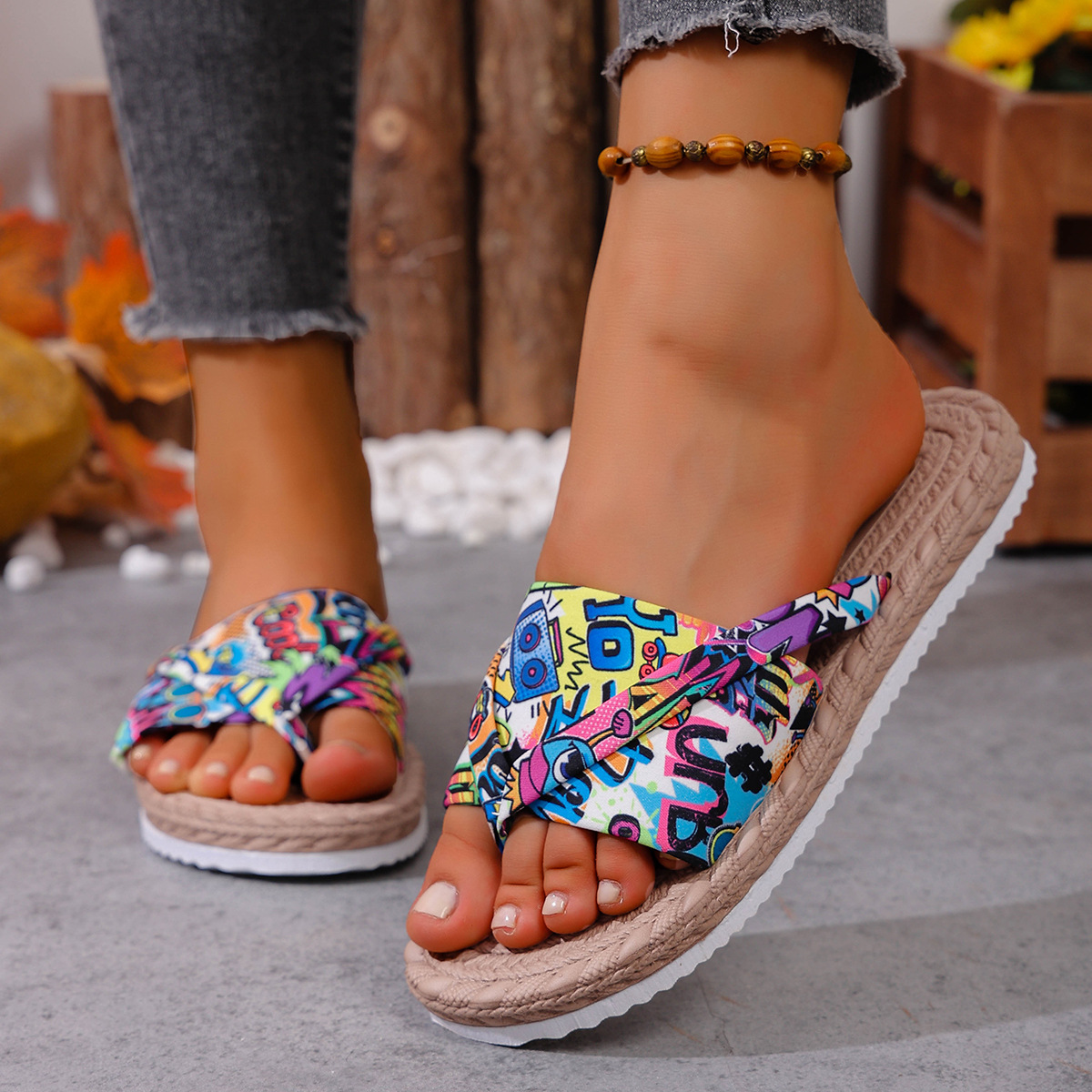 Women's Ethnic Style Color Blocking Flat Sandals Design Suitable Or Outdoor Wear Summer New Plus Size Flip Flops_voghion.com