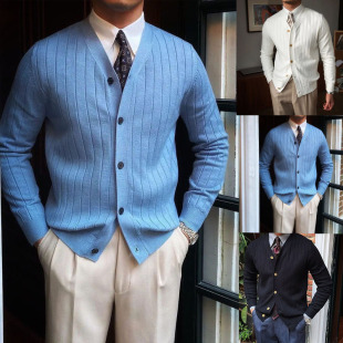 Foreign Trade Cross-Border Amazon Autumn and Winter Knitted Cardigan Men's Casual V Neck Button Sweater Pure Color Jacket Men's Wholesale