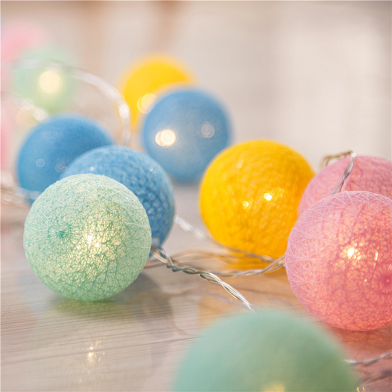 Led String Lights Cotton Ball Thai Girly Romantic Birthday Bedroom Room Christmas Ins Decoration Wholesale Colorful Lights