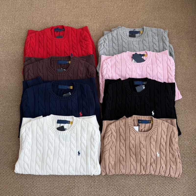 [Original label, scan to verify authenticity] RL Knitwear, round-neck, cable-knit women's pullover polo sweater, versatile long-sleeve