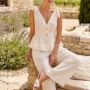 跨境v领夏季宽松单排扣