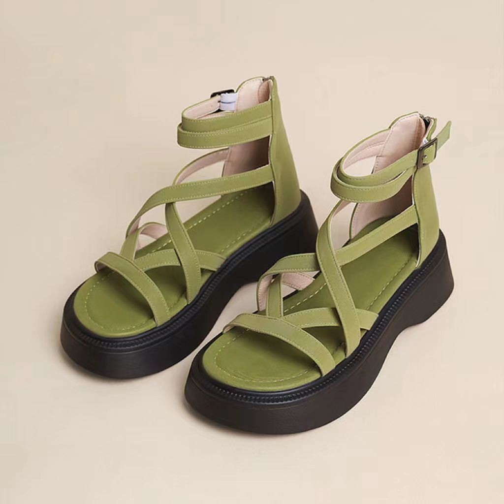 Sandalias casuales de verano para mujeres 2024 nuevos zapatos franceses vintage romanos muffins zapatos de playa de moda