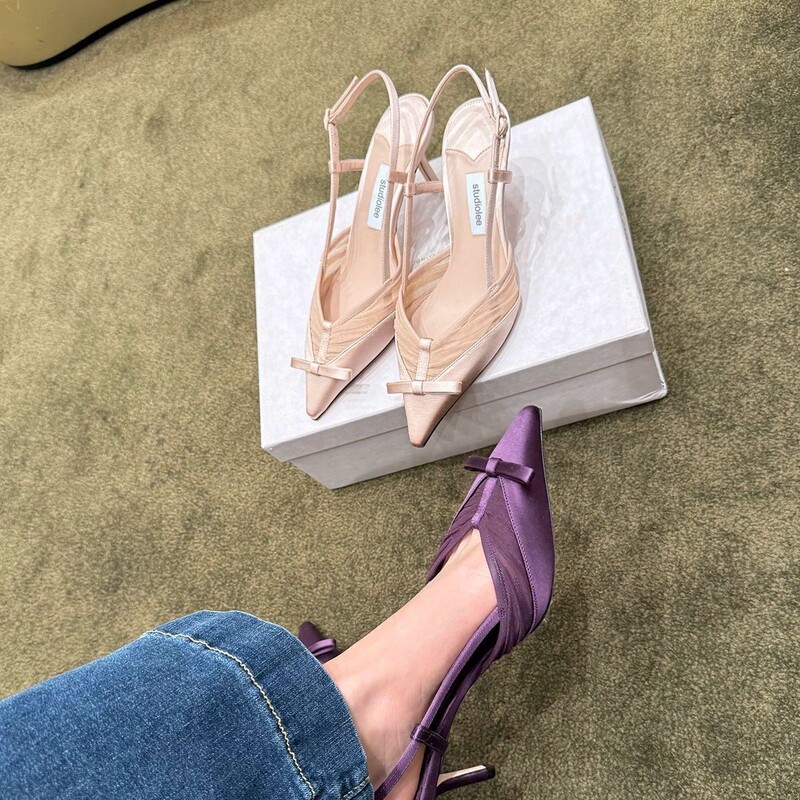 In-Stock Version~2026 Satin Pleated Tulle Stiletto Sandals for Women, French Style Versatile Pointed Toe Bow High Heels In-Stock Version~2026 Satin Pleated Tulle Stiletto Sandals for Women, French Style Versatile Pointed Toe Bow High Heels