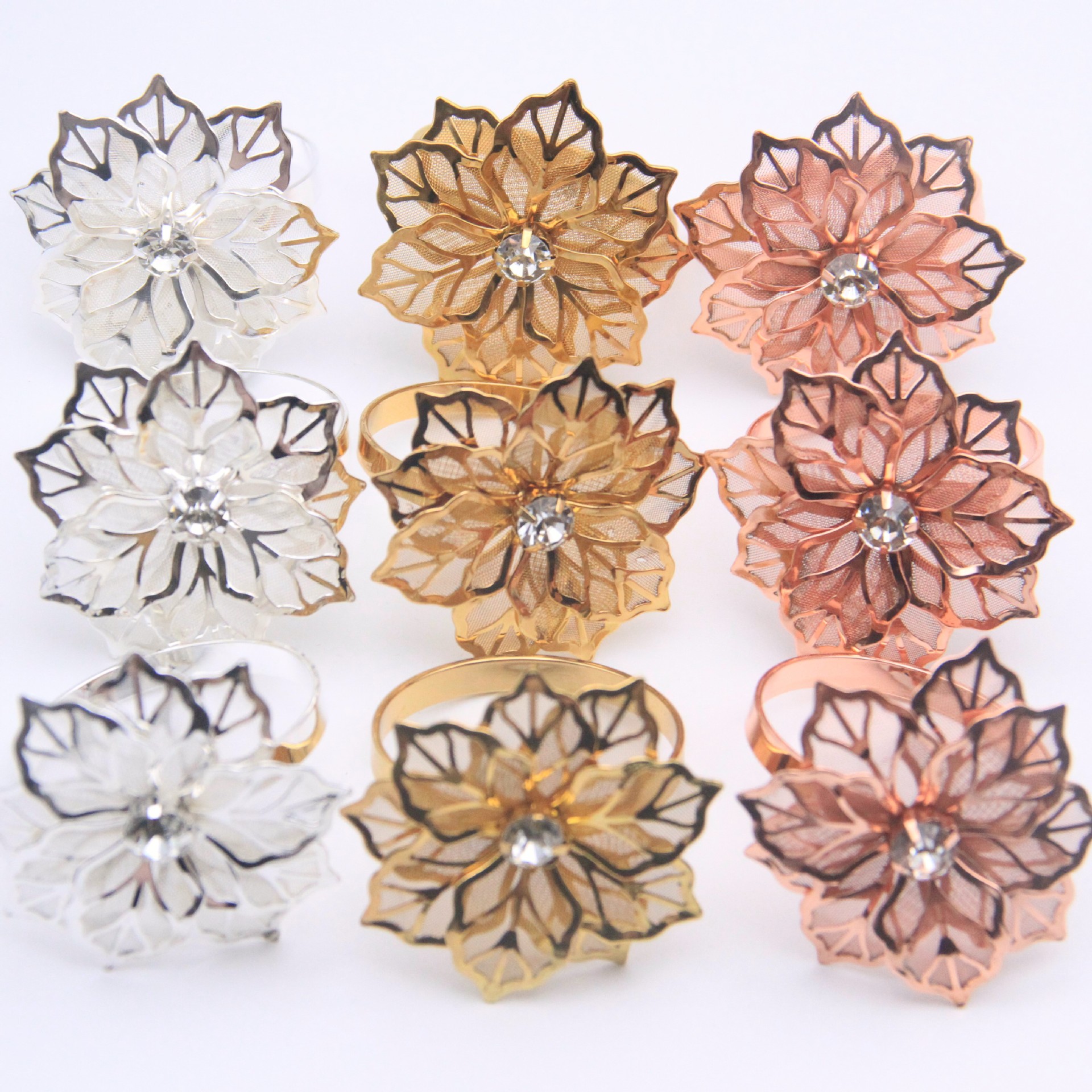 创意酒店餐巾环亮钻镂空花朵金属餐巾扣高档餐厅西式摆台装饰