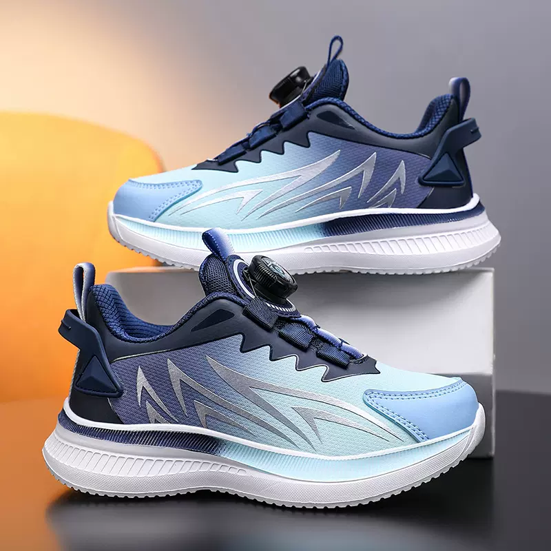 童鞋男童鞋子2025新款革面透气跑步鞋男孩儿童运动鞋女童旋纽扣鞋