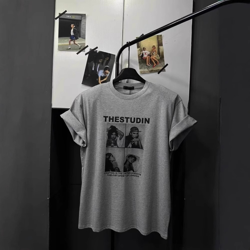 Summer New Casual Loose Portrait Letter Print Round Neck Padded Shoulder Short Sleeve Versatile T-Shirt Top for Women Ins Trend Summer New Casual Loose Portrait Letter Print Round Neck Padded Shoulder Short Sleeve Versatile T-Shirt Top for Women Ins Trend