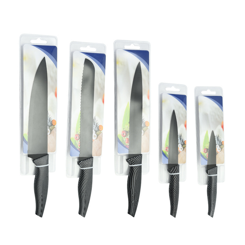 Regalos de venta caliente, mango de pájaro de hoja negra, pintura en aerosol de acero inoxidable, juego de cuchillos de cocina, cuchillos de cocina para el hogar, estilo caliente de celebridades netas