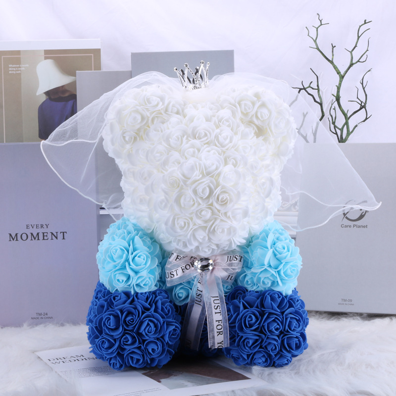 Flor preservada oso rosa 520 regalo del Día de San Valentín tienda de flores supermercado PE espuma flor abrazo oso rosa