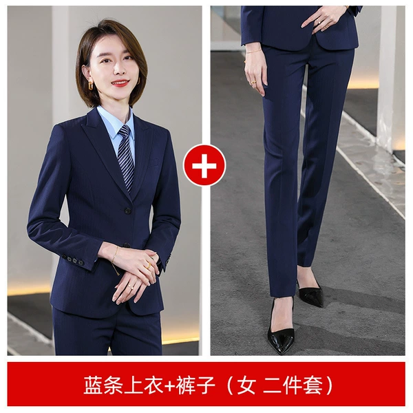 Ms.: Blue strip suit+trousers