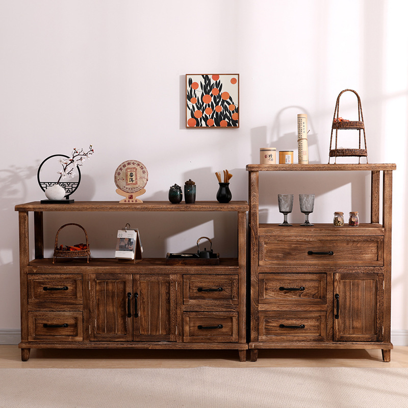 In-Stock Living Room Storage Cabinet, Solid Wood Tea Cabinet, Household Cabinet, Layered Integrated Storage Cabinet, American-Style Sideboard