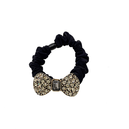 Korean version of retro large intestine hair tie hair rope rubber band women's bow full of diamond temperament crystal head flower hair rope wholesale