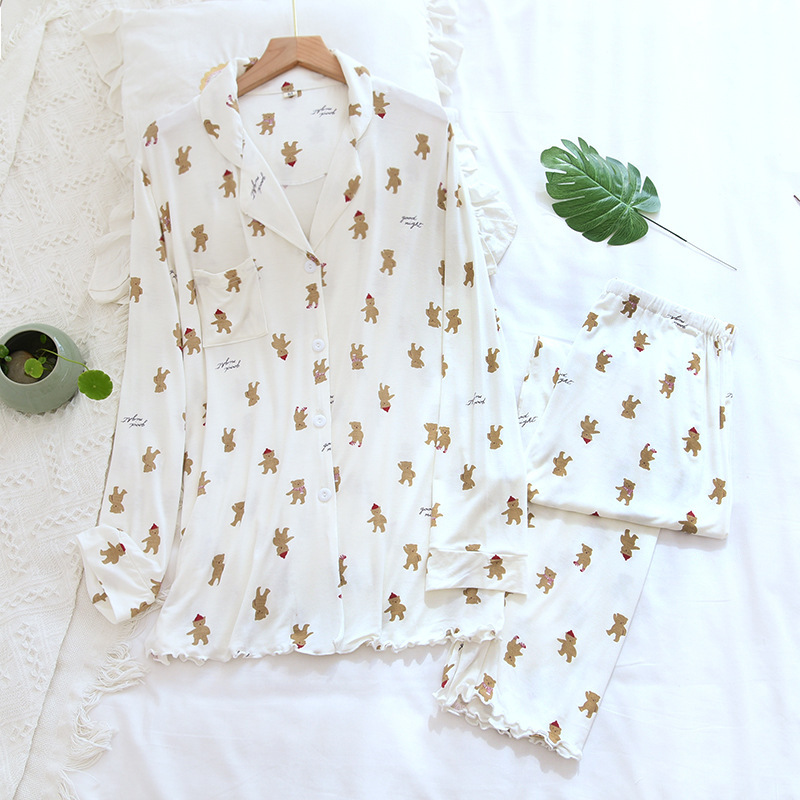 ZFQホワイトベアーモダールの襟巻きパジャマ