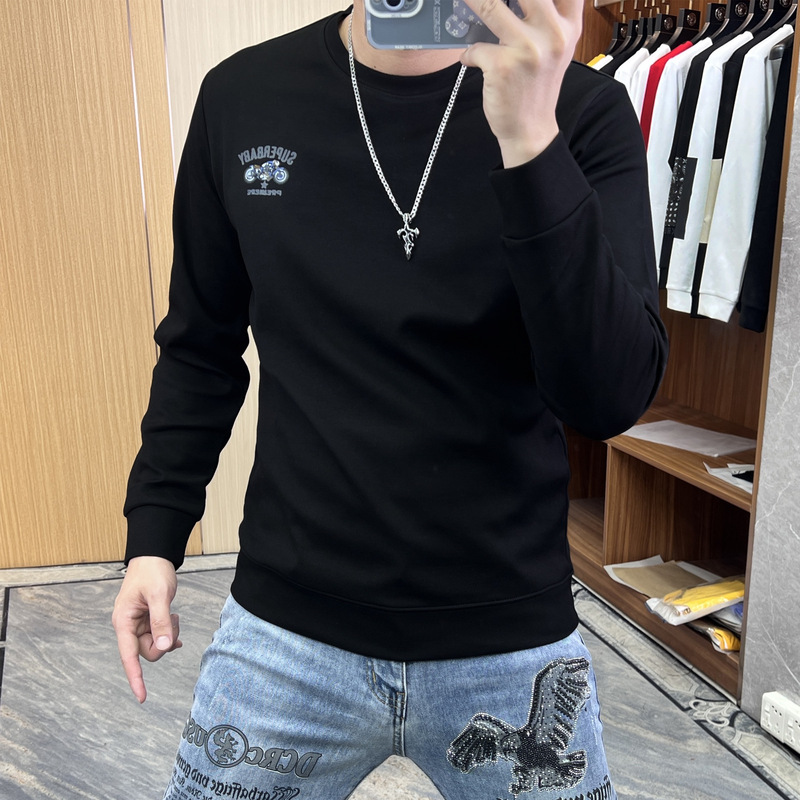 2025 Autumn New Men's Fashion Trendy Long Sleeve Pullover Slim Fit Crew Neck Base Shirt European Style