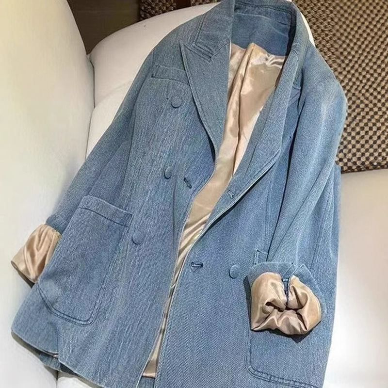 Factory Blue Suit Denim Jacket for Women Early Autumn Unique Super Good-Looking High-End Retro Casual Loose Petite