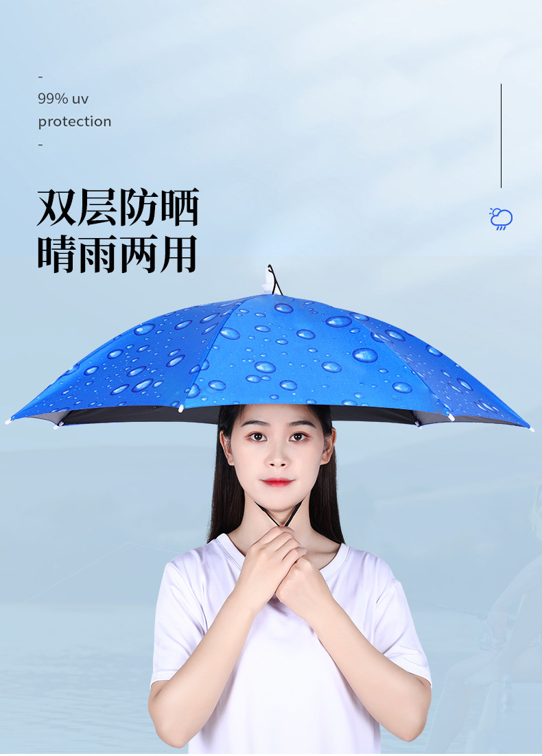 伞帽头戴伞黑胶钓鱼伞头顶式3折叠雨伞防晒防雨遮阳大
