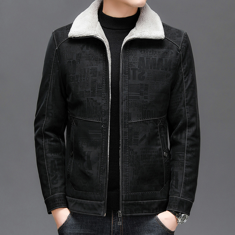 冬季新款男羽绒服韩版修身帅气鹿绒皮羊羔毛领夹克防风保暖外套