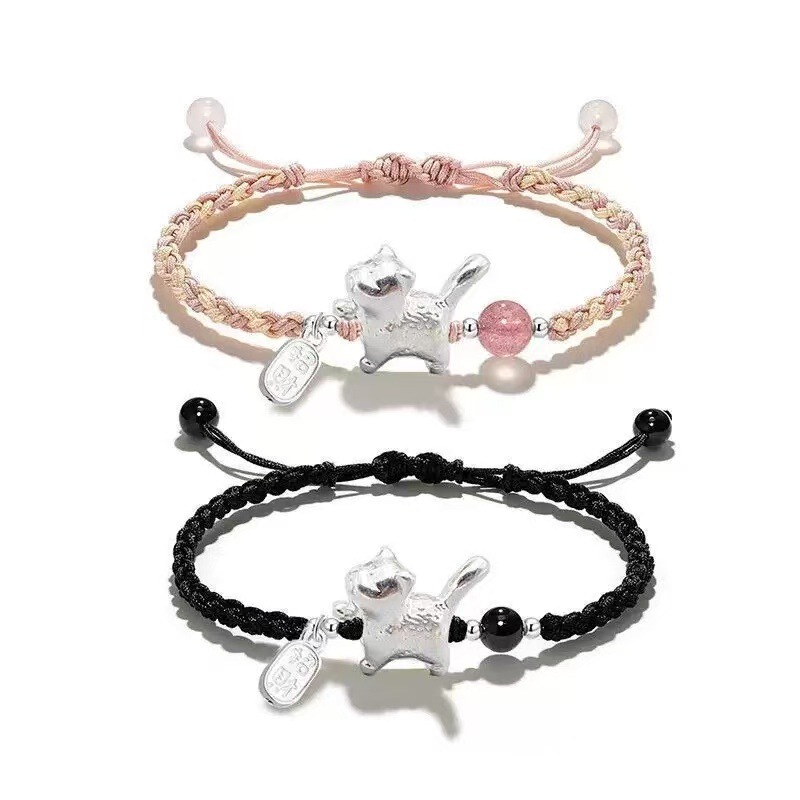 Pure Silver 999 Sterling Silver Bracelet for Women, Light Luxury High-End Style, Stylish Cat Design, New Chinese Style Jewelry, Men's Qixi Festival Gift Pure Silver 999 Sterling Silver Bracelet for Women, Light Luxury High-End Style, Stylish Cat Design, New Chinese Style Jewelry, Men's Qixi Festival Gift