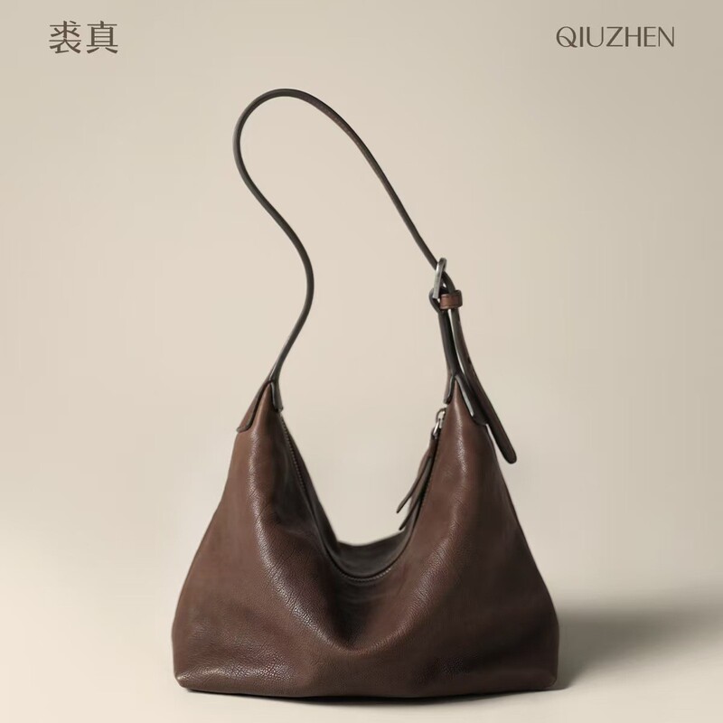 Soft Cowhide Women's Bag Qiu Jia 2025 New Model Vegetable-Tanned Cowhide Classic Underarm Hobo Genuine Leather Bag Women's Dumpling Bag