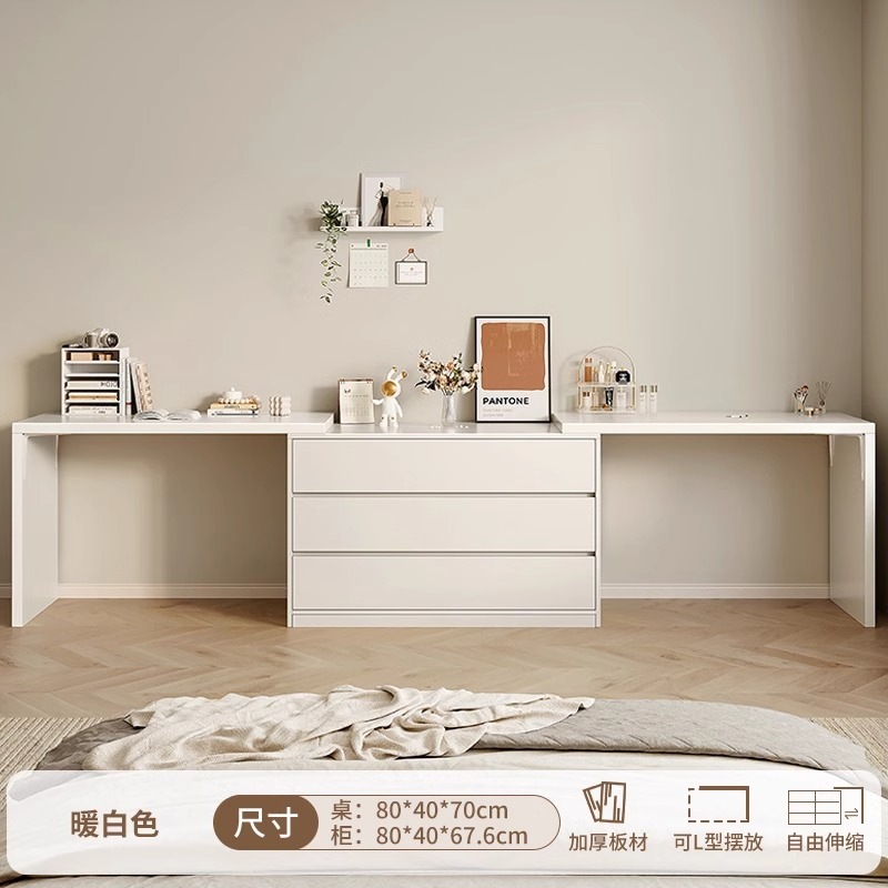 0.8m 테이블×2+0.8m 캐비닛 웜 화이트