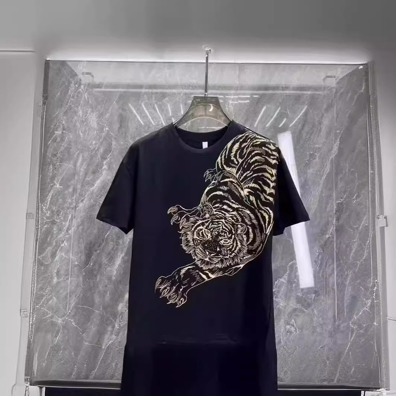Summer New Fashion Brand Heavy Industry Spirit Guy under the Mountain Tiger T-shirt Fashion Slim-fit All-match Couple's Printing