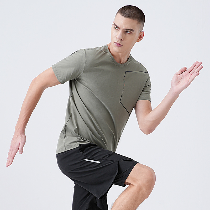 Camiseta deportiva informal de manga corta para hombre, estilo nuevo de verano, transpirable, de secado rápido, para correr y hacer ejercicio, estilo europeo y americano, para comercio exterior transfronterizo.
