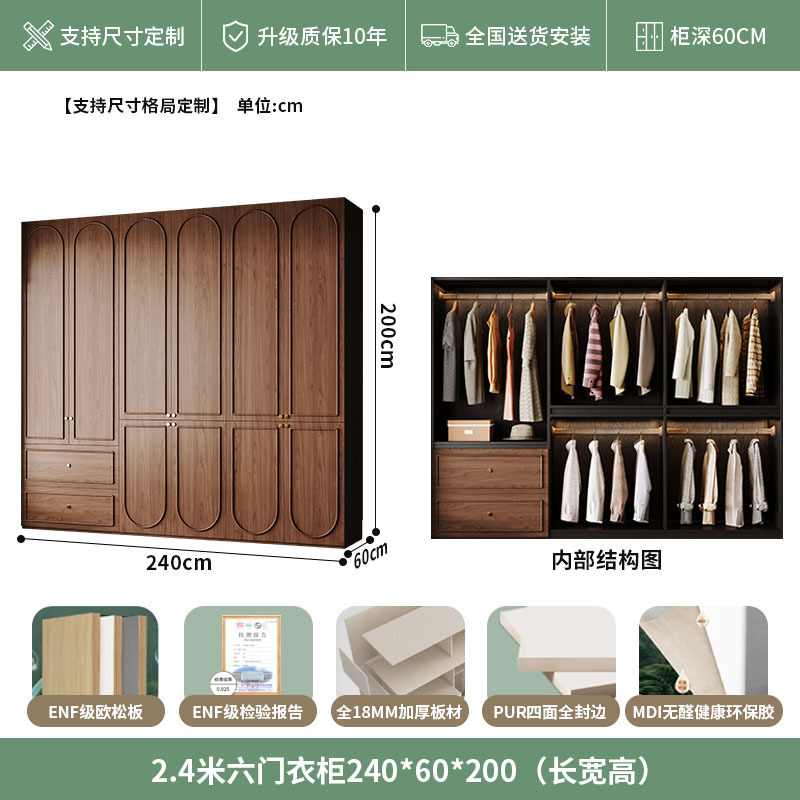 中古风实木衣柜骨骼线卧室家用收纳衣橱复古法美式胡桃色高档柜子|undefined