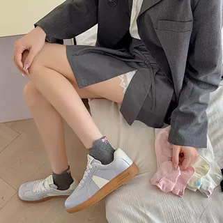 袜子女春夏新品日系纯色船袜后跟蝴蝶结刺绣隐形棉袜ins潮