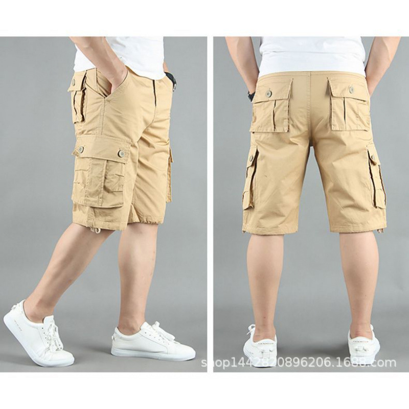 Pantalones casuales de cinco puntos con herramientas finas para hombres de verano, pantalones cortos casuales sueltos con múltiples bolsillos de algodón, pantalones deportivos, pantalones