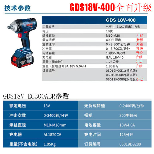 Bosch GDS18V-EC300ABR Rechargeable Brushless Electric Wrench GDS18V-400 Car Installation Wind Cannon