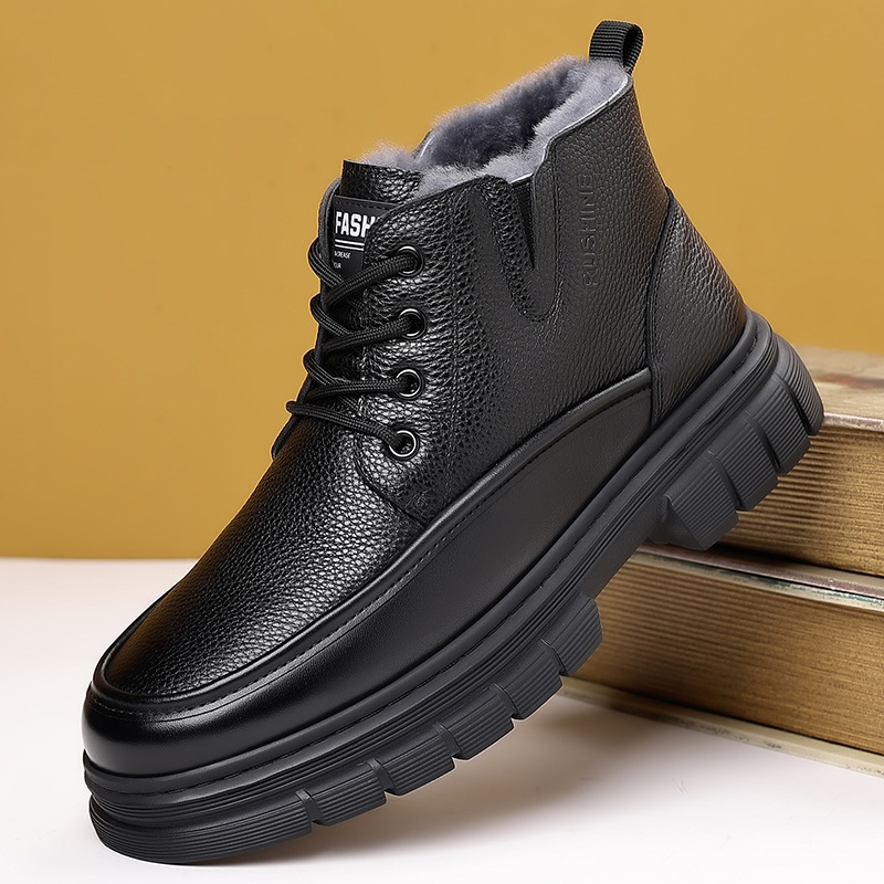 High-Top Cotton Shoes for Men, Genuine Leather, 2026 Winter New Model, Men's Fleece-Lined Warm Snow Boots, Non-Slip, for Middle-Aged and Elderly Dads High-Top Cotton Shoes for Men, Genuine Leather, 2026 Winter New Model, Men's Fleece-Lined Warm Snow Boots, Non-Slip, for Middle-Aged and Elderly Dads