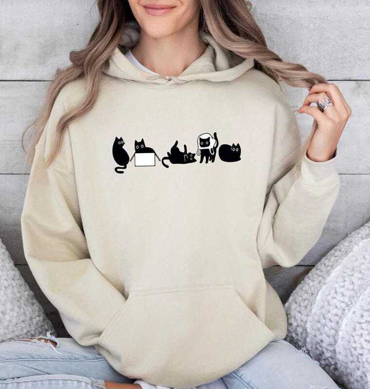 Foreign Trade New Autumn and Winter Interesting Black Cat Pattern Printed Long-Sleeved Tops Trendyy Fashion Women's Hooded Sweatshirts