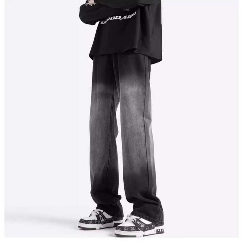 Gaojie градиентные джинсы мужской осенний прилив бренд свободная стирка, старые прямые брюки повседневные микро-ламы