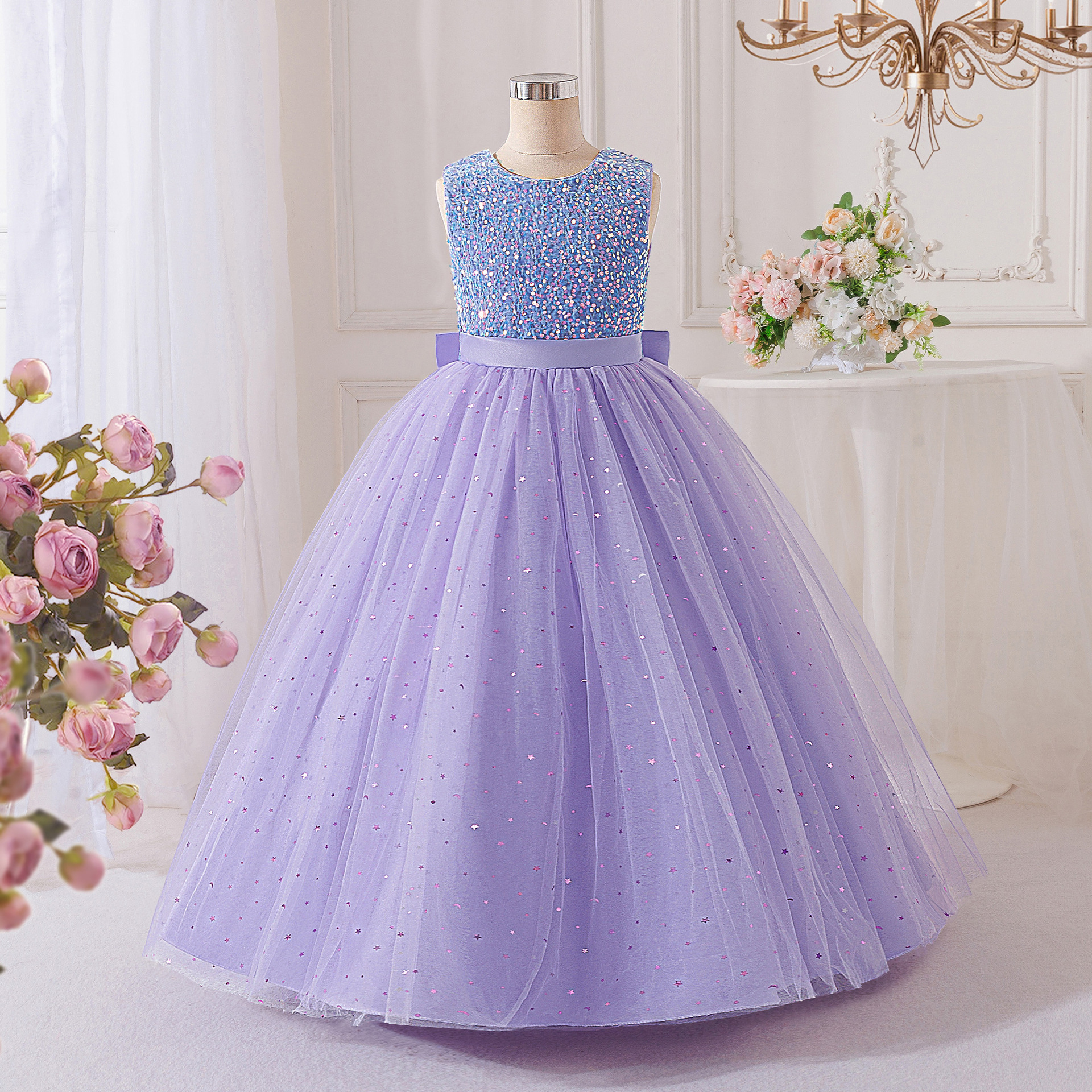 Niñas transfronterizas vestido de princesa vestido de novia vestido de flores anfitrión esquinilla espectáculo de piano cumpleaños de niños
