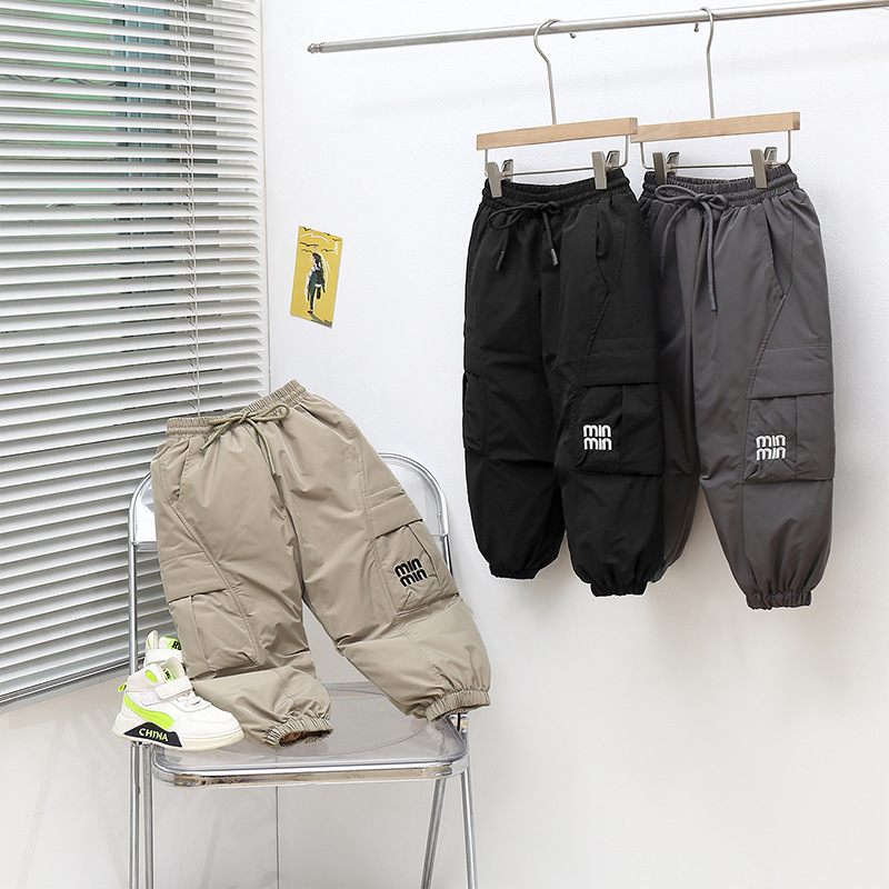 《国标绒》2025冬装儿童男童长裤子工装羽绒裤中小童男孩束脚裤