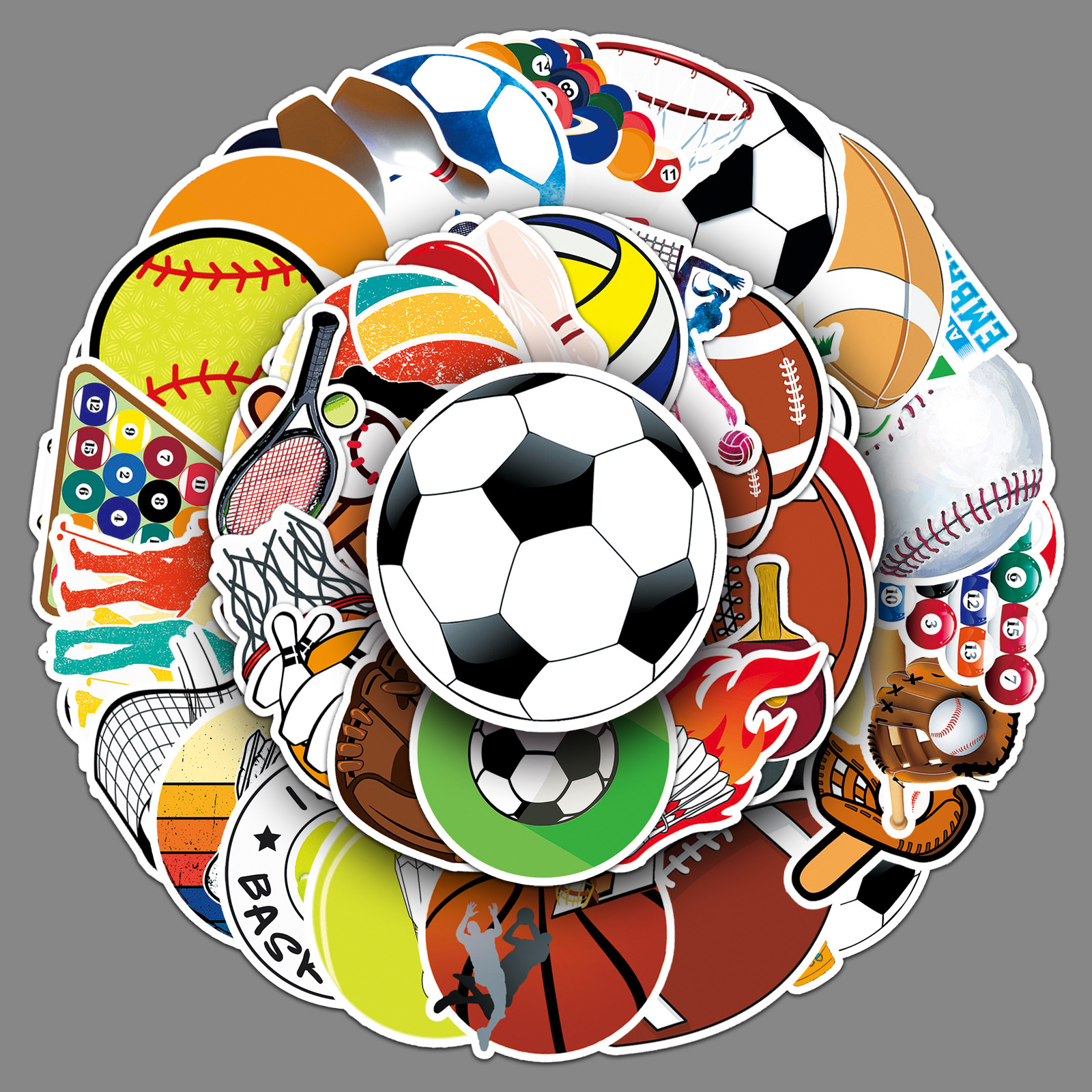 50 pieces mixed ball graffiti cross-border Sports Football volleyball decorative luggage phone case waterproof stickers