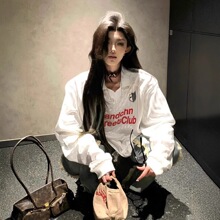 夏季冰丝凉感橄榄球服美式复古条纹字母印花长袖防晒V领速干t恤男