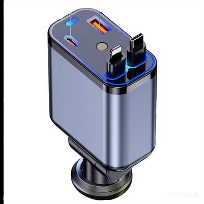 Starry Sky Light Car Charger 120W Digital Display 4-in-1 Retractable Cable Car Charger Aluminum Alloy Fast Charging Flash Charging (Mobil şarj cihazları) - c6-starry-sky-lamp-metal-car-charger-appletype-c