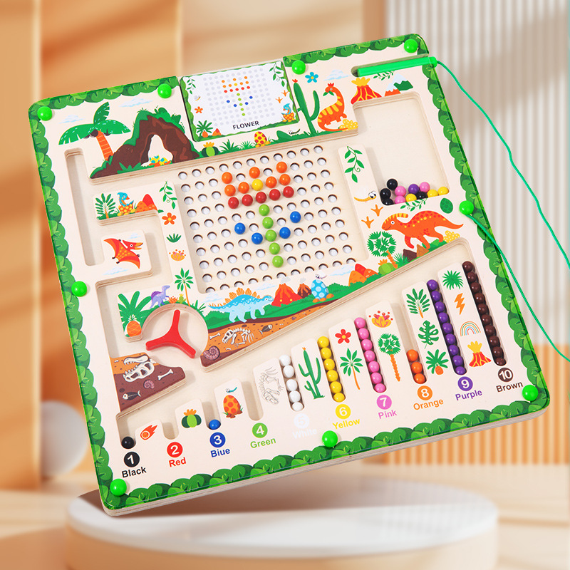 cpc ce cross-border 1 -- 3 years old magnetic dinosaur walking beads maze board educational toys ball game digital pen